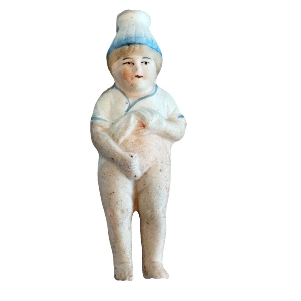 1920 Peeing Naughty Boy Piano Babies Bisque Doll Japan 4" Squirt Gun Antique Toy